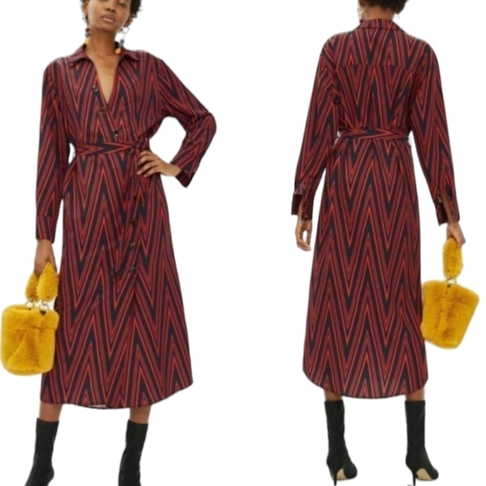 TOPSHOP Horn Chevron Button Print Midi Dress NWT